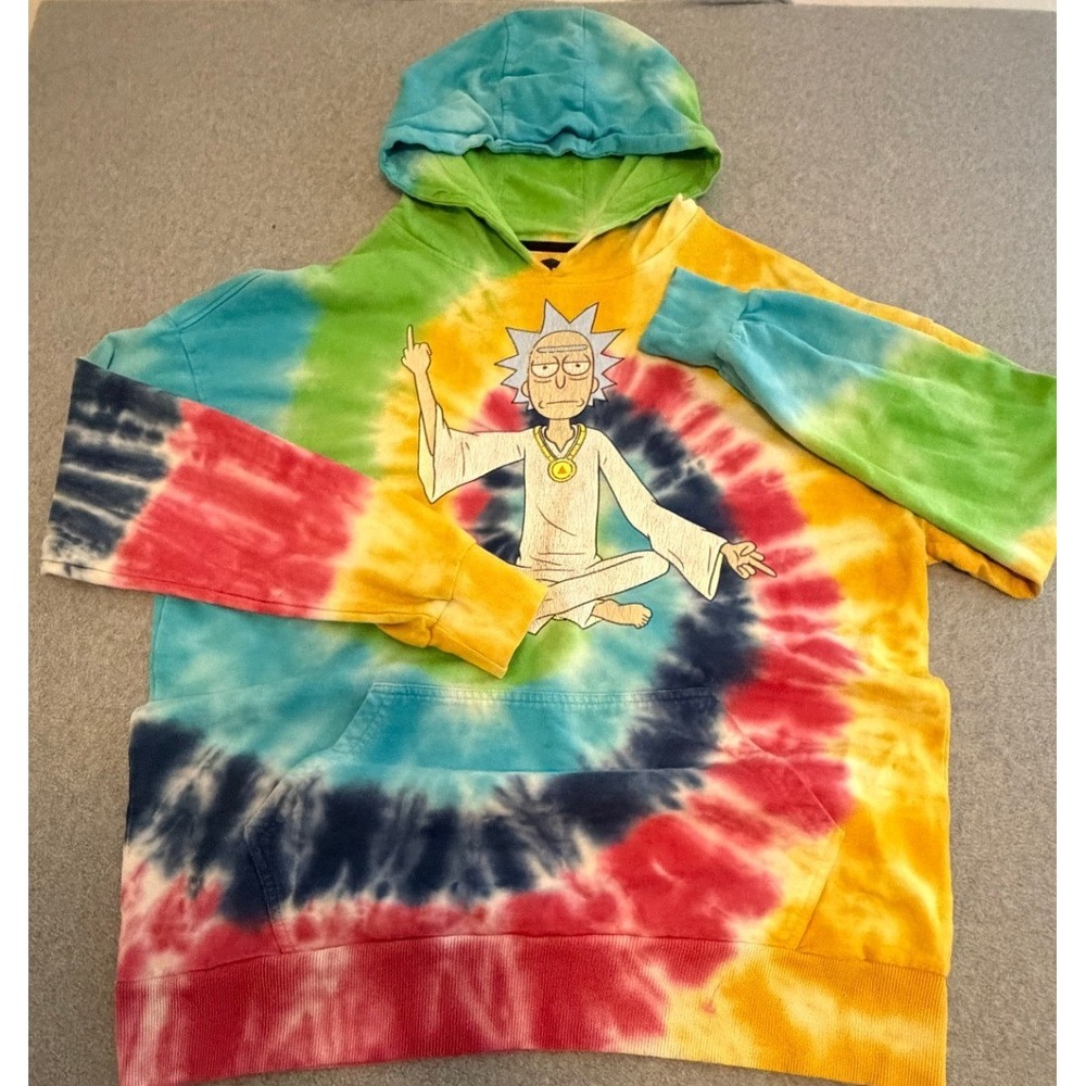 Rick and Morty Hoodie M Multicolor Tie Dye Graphic Pullover M